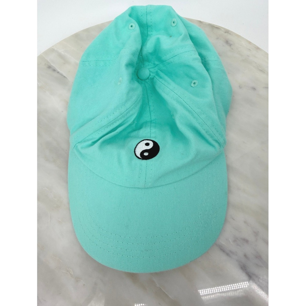 Yin Yang Embroidered Teal Cotton Baseball Cap Adjustable Hat Aqua